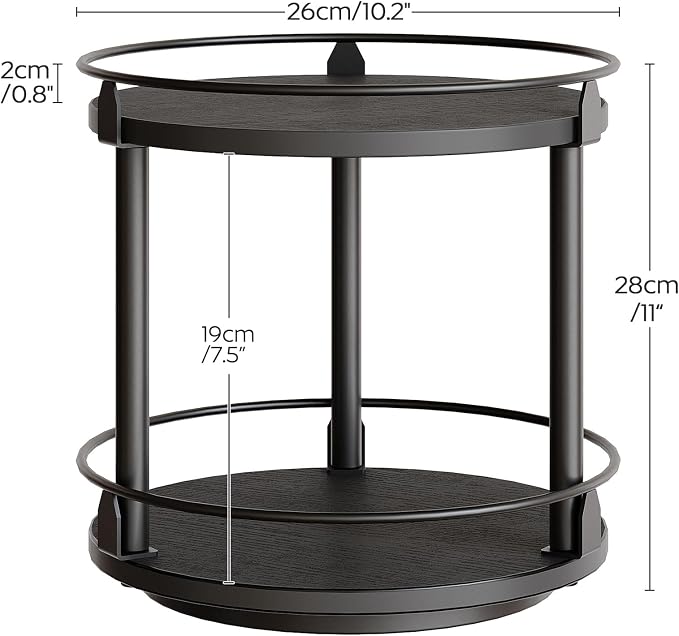 YATINEY Lazy Susan Organizer, Rotating Spice Rack, 2 Tier Spice Turntable Organizer, Industrial Turntable Spice Holder, for Kitchen Countertop and Cabinet, Compact and Versatile, Black SR22BK