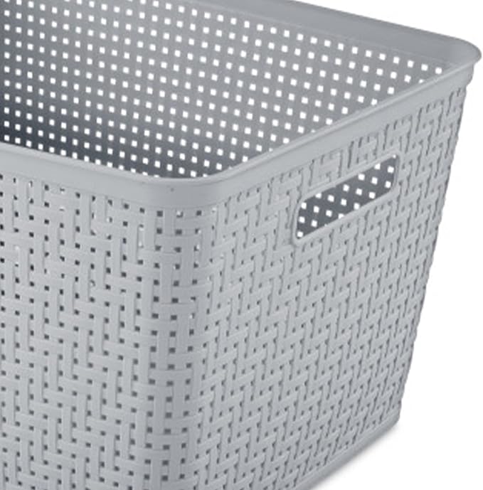 Sterilite 12 Pack Plastic Storage Bin Organization Containers, Tall Baskets, Cement