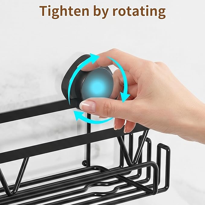 KEGII Shower Caddy Suction Cup, 4 Pack Suction Shower Shelf with Towel Rack No Drilling, Removable Shower Organizer with Hooks & Soap Holder, Space-Saving Bathroom Storage (Black)