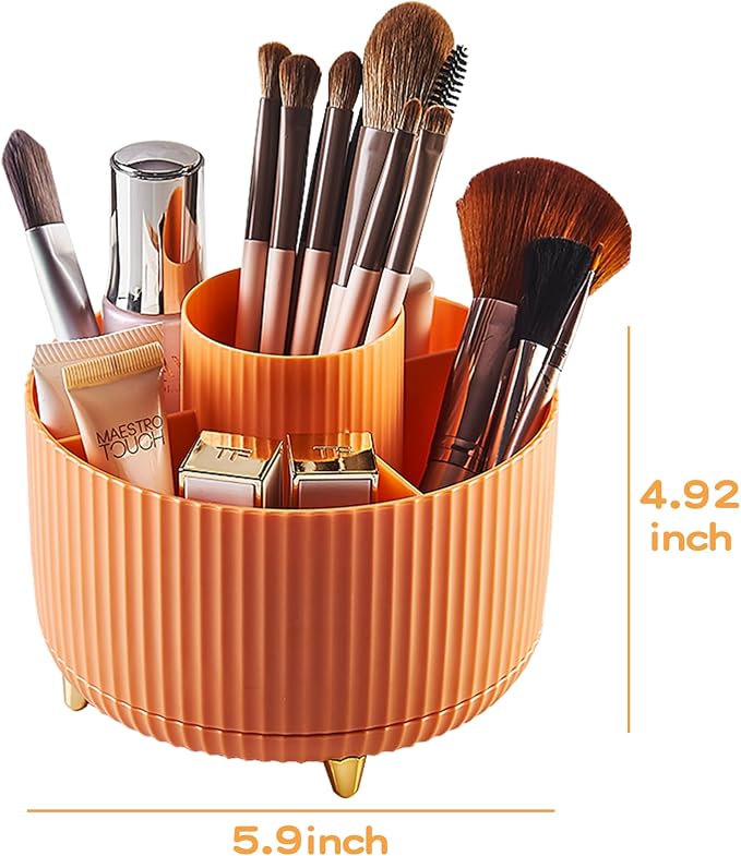 fanado 360° Rotate Makeup Brush Holder Organizer, Makeup Organizers Countertop, Makeup organization and Skincare Storage for Vanity, Desktop, Bathroom (Orange)