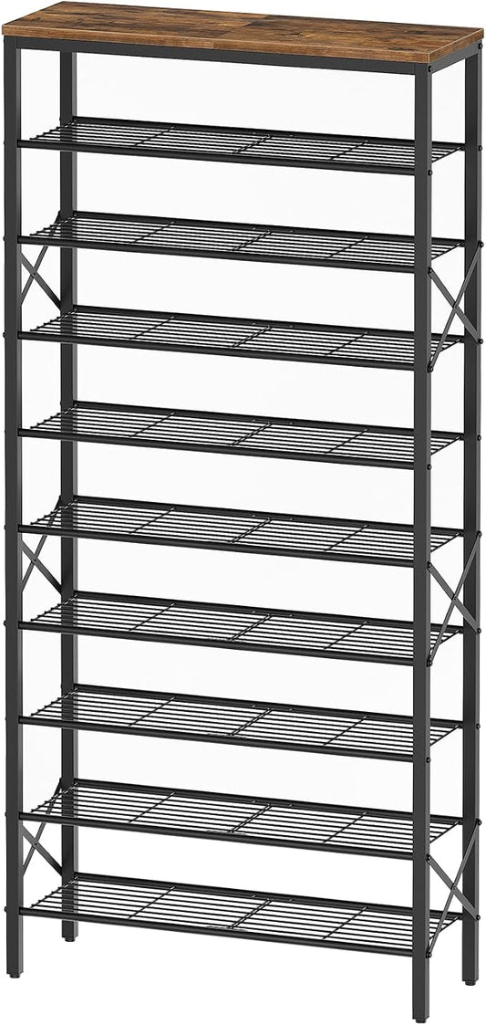YATINEY 10 Tier Shoe Rack, Large Capacity Shoe Storage Organizer Holds 40 Pairs, Sturdy and Stable, for Entryway, Hallway, Closet, Dorm Room, Rustic Brown SS10BR