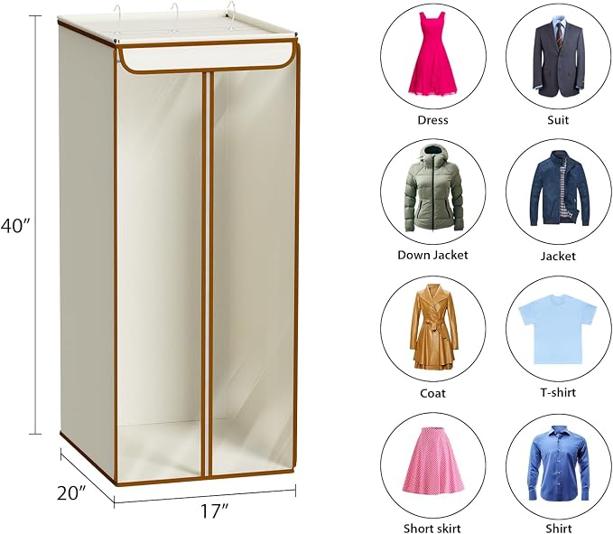Univivi Garment Bags for Hanging Clothes, Cloth Bag 40 In, 1 PCS, Beige | Large Capacity, Easy Assembly, Clear Window, Dustproof, Durable Zipper, Hanging Garment Storage Bag for Suit, Coat, Dress
