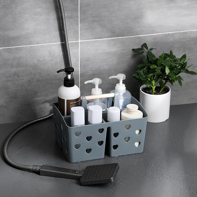 Portable Shower Caddy Plastic Shower Basket Organizer with Handle, Grey | Divided Bathroom Caddy Storage Cleanning Caddy Tote for College, Dorm Room, Kitchen