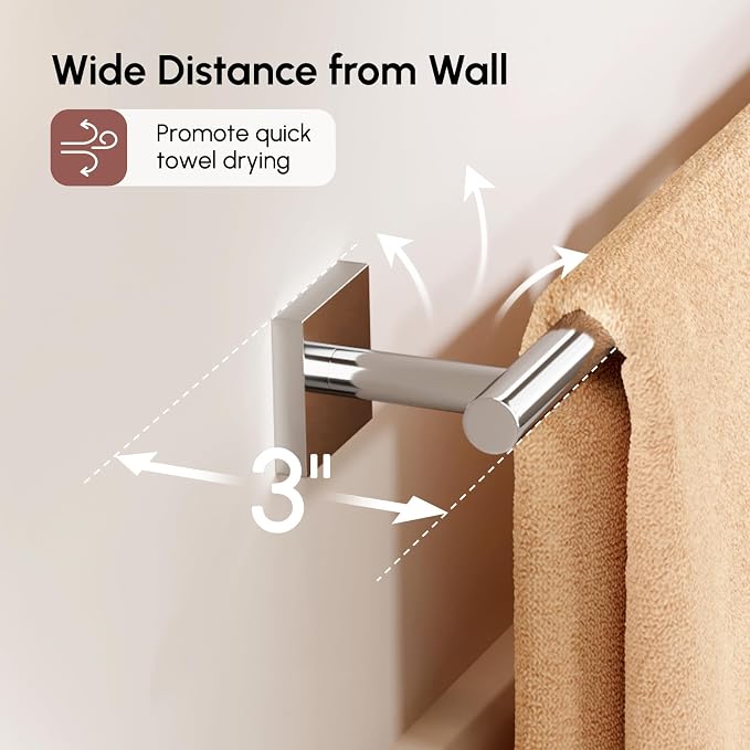 Polished Chrome Bath Towel Bar, 30 Inch Towel Racks for Bathroom | Thicken 304 Stainless Steel Towel Holder with Square Base, Towel Rod Wall Mounted, Modern Home Decor (Total Length 32 Inch)