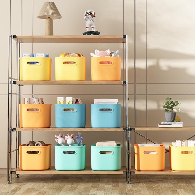 8 Pack Colorful Storage Bins with Lids for Shelves, Classroom Storage Bins, Stackable Colored Bins, Plastic Storage Containers with Lids for Organizing, Storage Boxes for Craft, Art Supplies