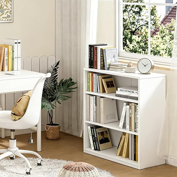 3-Tier Bookcase, 71 Inches, Wooden Open Display Floor Bookshelf with Adjustable Shelves (White)