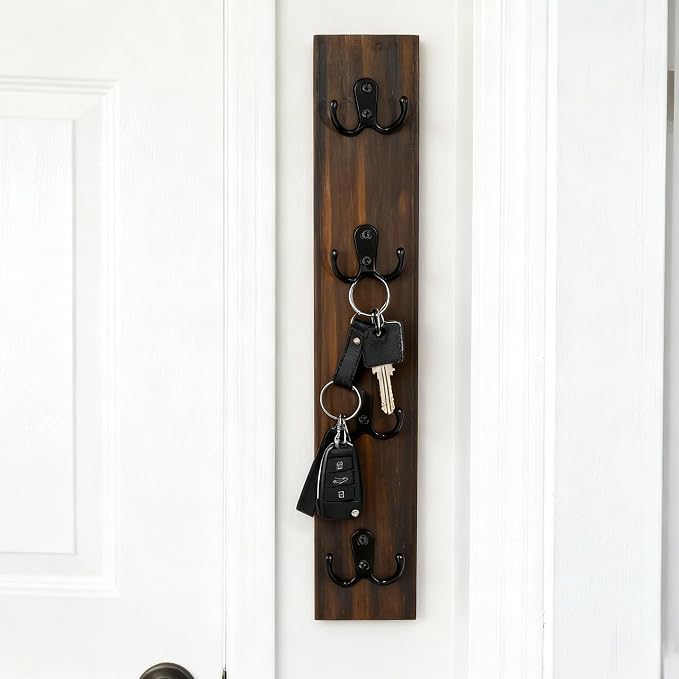 Vertical Key Holder for Wall, Vertical Wooden Key Rack Organizer for Car Keys, Dog Leash,Wallet, Compact Wall Mount for Garage, RV, Dorm