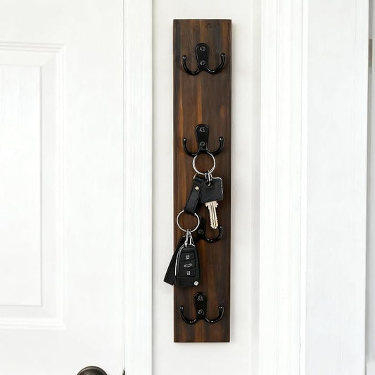 Vertical Key Holder for Wall, Vertical Wooden Key Rack Organizer for Car Keys, Dog Leash,Wallet, Compact Wall Mount for Garage, RV, Dorm
