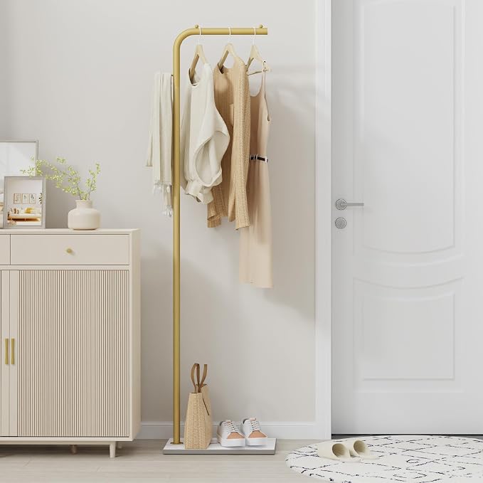 OUTBROS Freestanding Coat Rack, Garment Racks with Hook, 70.8“hign, Gold | Portable Modern Hanger, Sturdy Metal Clothing Rack, Used in Bedroom, Entrance and Living Room