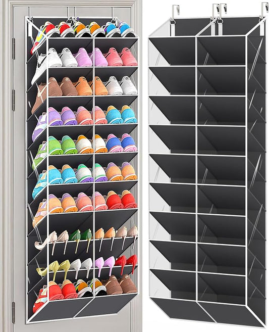 UVIAHOMI 20-30 Pairs Over the Door Shoe Organizer, Clear Pockets Hanging Shoe Storage for Closet, 10-Tier Door Shoes Rack, Handing Shoes Holder Fit All the Family's Sneakers, Boots, Heels, Dark Grey