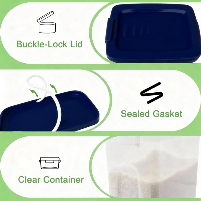 Tight-Lock Rice Container 10-15 Lbs, Airtight Flour Container Dry Food Bin | Plastic Food Container with Scoop, Dry Food Storage Bin Dispenser for Cereal, Sugar, Kitchen, Pantry Organizers and Storage