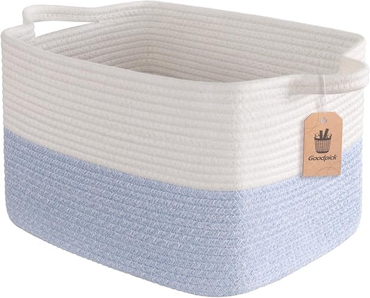 Goodpick Rectangle Woven Storage Basket, 13" x 10" x 9", Light Blue | Dog Toys, Books & Shoes Storage, Closet & Shelf Organization, Built-In Handles, Decorative Gift Baskets Empty