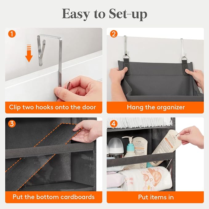 Lifewit 1 Pack Over the Door Organizer, 6 Section Clear Window Hanging Storage with 4 Side Pockets, Sturdy Anti Tilt 40 lbs Load Behind Door for Closet, Bedroom, Bathroom, Nursery, Dorm, Dark Gray