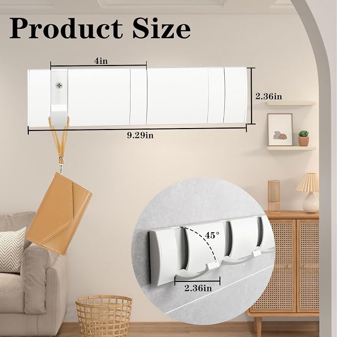 Folding Coat Hooks, Wall Mounted Coat Rack with 3 Retractable Hooks, Heavy Duty Towel Rack for Bathroom Wall Hook for Hanging Clothes Bathrobe, Stainless Steel Coat Hanger for Entryway(White)