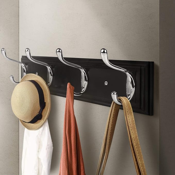 Wall Mounted Coat Hanger, 4 Hooks for Coats, Keys, Bags - Heavy Duty Zinc Alloy, Versatile for Entryway, Bedroom, Kitchen, Mudroom - Black