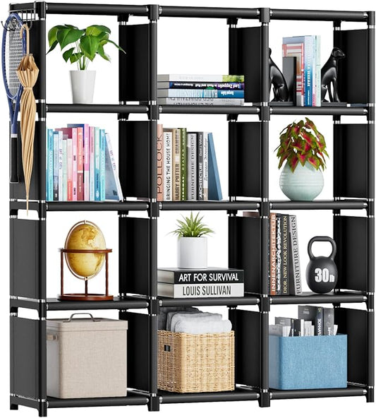 Mavivegue Book Shelf, 12 Cube Storage Organizer, DIY Bookcase, Metal Cube Bookshelf, Cubbies Closet Storage Organizer Shelves for Bedroom,Living Room,Home,Office