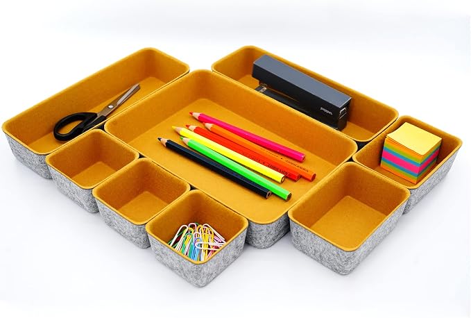 8-Piece Felt Drawer Organizers Curry Desk Tray Makeup Storage