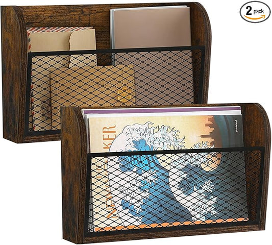 YINMIT 2 Packs Wall File Organizer-Holder, Hanging File Organizer, Wall Mounted File Holder, Wall Mount Paper Folder Rack for Office and Home