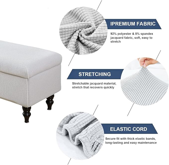 FUANGUI Ottoman Cover Slipcovers Rectangular Folding Stretch | Storage Bench Footrest Sofa Stool Covers Footstool Protector with Elastic Bottom, Removable Washable,Large