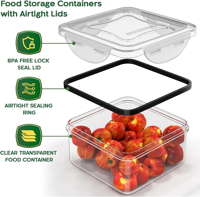 RockBerry 44 Pcs Food Storage Containers with Lids Airtight | Plastic Meal Prep Container for Pantry Kitchen Organization, Microwave,Dishwasher, Freezer Safe -100% Leak Proof