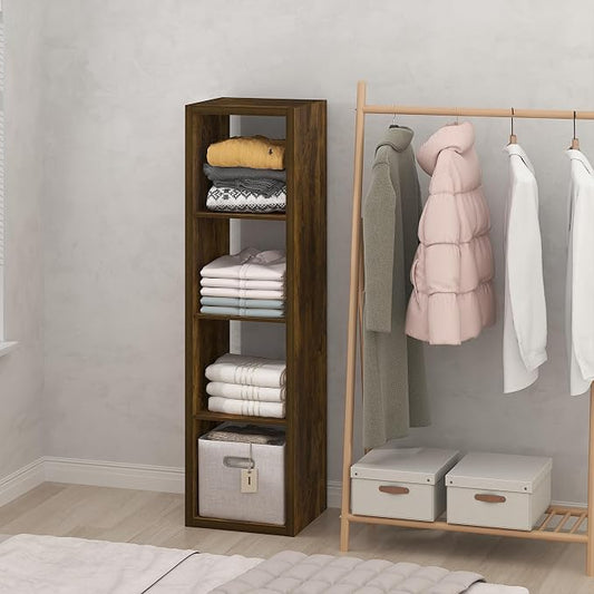 Furinno Cubic Extra Thick 4-Cube Closet Organizers and Storage, Amber Pine | 14.6 x 16 x 58 in, Vertical Open Shelf Closet Storage, Closet Organizer, for Wardrobe, Bedroom, Living Room