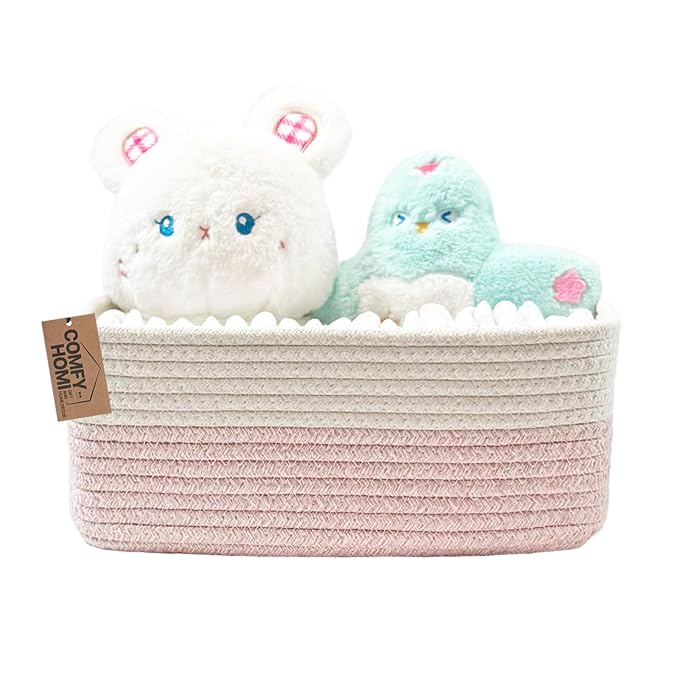 COMFY-HOMI 11.5"x7.5"x4.7" Storage Baskets for Organizing | Cotton Rope Woven Basket | Toy Storage Bin Box | Basket for Shelves, Closet Organizer Bin, Decorative Closet Shelf, 1 Pack
