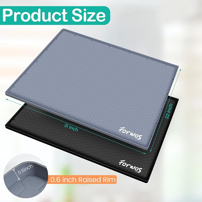 Silicone Under Sink Mat, 31"x22", Waterproof Cabinet Liner, Grey | Shelf Liner, Cabinet Protector, Home Organizer, for Kitchen, Bathroom, Multipurpose, Leak Proof, Easy Clean, Drip Tray, Clean
