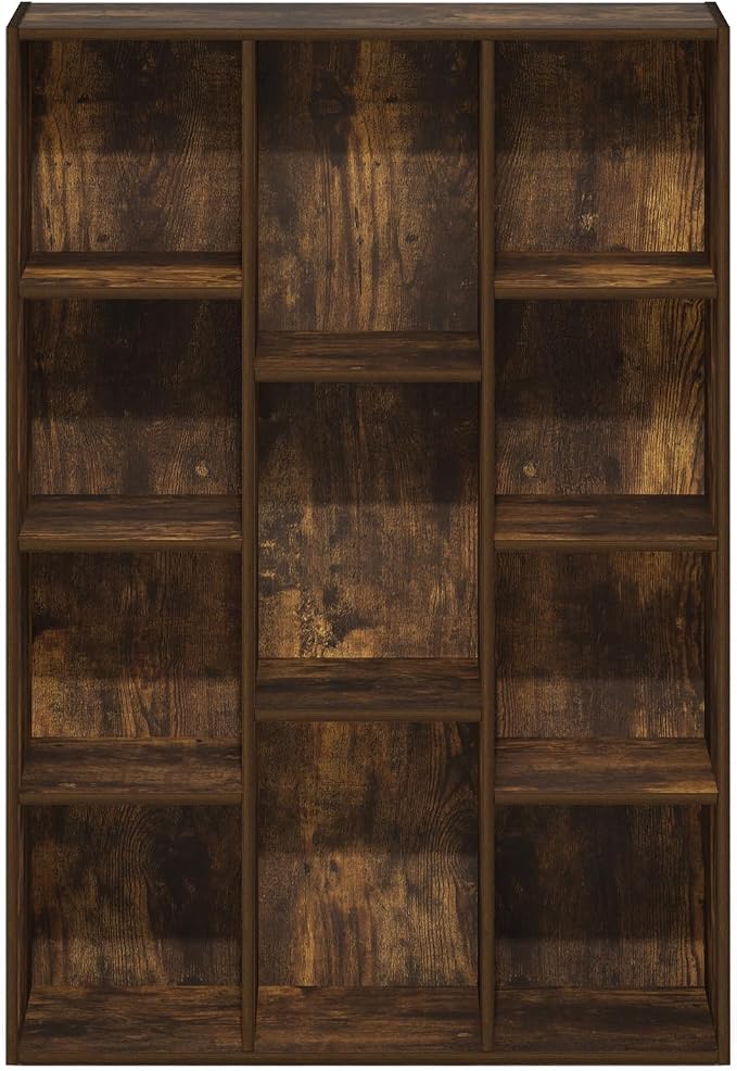 Furinno LUDER Book Shelf, 11-Cube Bookshelf, Reversible Bookcase, 9.4 x 29.1 x 41.7, Easy Assembly, for Living Room, Bedroom, Home Office, Amber Pine