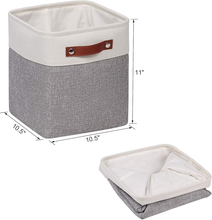 Univivi 10.5 Inch Fabric Cube Bins with Hard Bottom, 4 Pack Storage Baskets with PU Handles for Shelves Closet Foldable Storage Bins for Organizing (Gray,10.5" x 10.5" x 11") | Hard Cardboard Bottom,Metal Frame,PU Handles,Foldable,Linen Closet Baskets ...