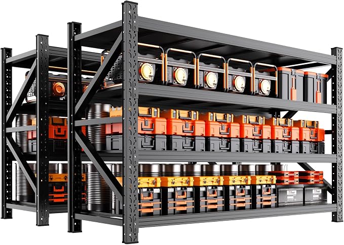 2-Pack 6000LBS Heavy Duty Storage Shelves 4 Tier Garage Shelving Metal Shelving Unit,Adjustable Heavy Duty Shelving 79" W x 24" D x 73" H Black