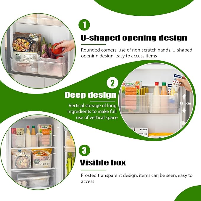 6 Pack Refrigerator Organizer Box, Plastic Refrigerator Side Door Storage Containers, Space-Saving Organizer Bins for Refrige, Refrige Drawers for Fruit and Vegetable (Clear, L×6)