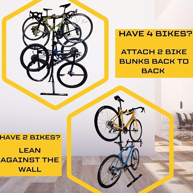 Saris Bike Bunk 2 Bike Storage Gravity Stand – No Drilling Required, Adjustable Arms, Floor & Wall Protection, Space-Saving Bike Rack for Home, Holds 2 Bikes
