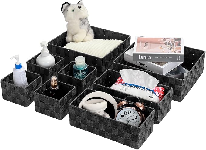 Posprica Woven Baskets, Storage Baskets for Organizing (Set of 8), Cube Baskets Bin Container Matching Storage Boxes Organizers for Pantry, Office, Shelves, Media-room
