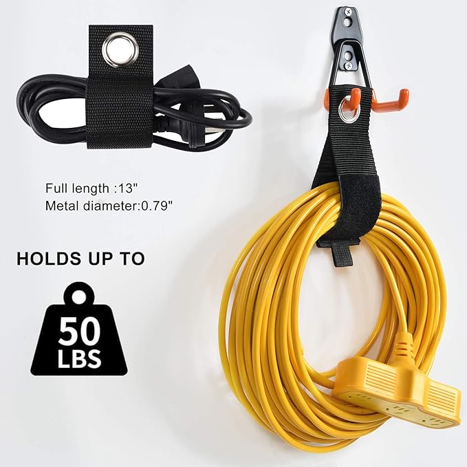 AOBEN 24PCS Garage Hooks, Heavy Duty Double Garage Hanger Organizer Wall Mount Iron Anti-Slip Garage Storage Hooks for Ladder, Power Tool,Bike,Ropes（23 Hooks & 1 hoder Strap-Black
