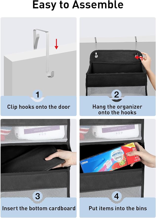 Yecaye 1 Pack Over the Door Organizer, 35.2lbs Load Toy Stuffed Animal Storage, Large Capacity Swing-proof Hanging Bathroom Organizers and Storage for Nursery Newborn Baby Essential Stuff Black