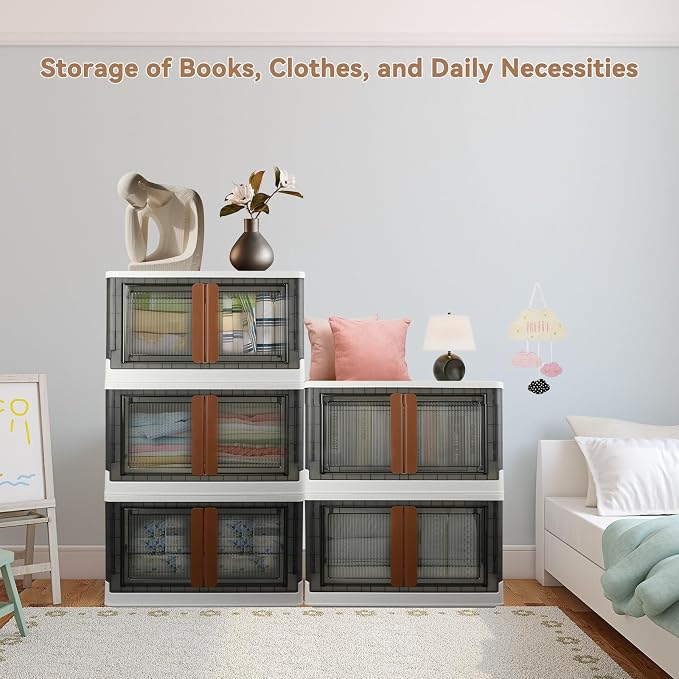 Storage Boxes, Extra Large Cabinet with Lids, 19 Gallon(72L) Capacity (Each One), 4 Packs, Useful Box with Door and Buckles, Foldable, Transparent, Excellent Home Organizers
