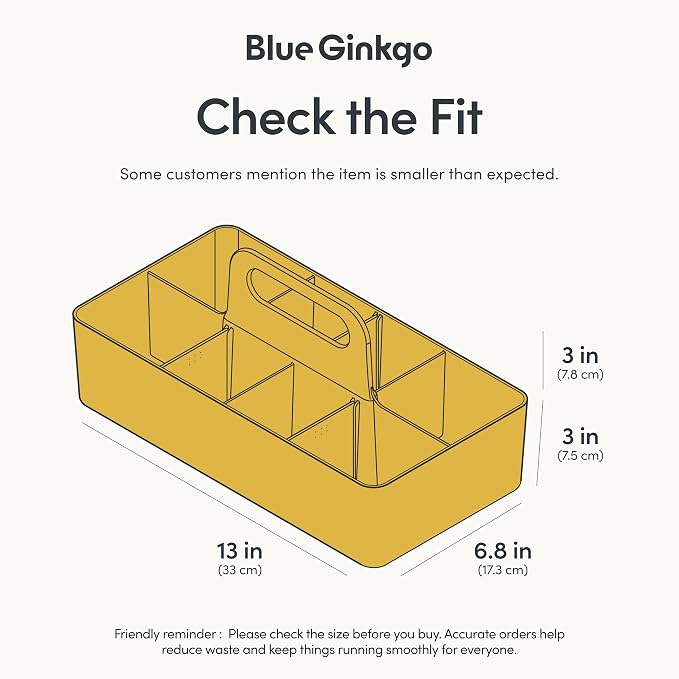 BLUE GINKGO Stackable Organizer Caddy, Long, Yellow, Made in Korea | Portable. Adjustable. Home, Office & School Storage.
