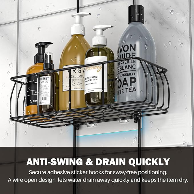Epicano Shower Caddy Hanging,Large Capacity Shower Organizer,Black | Rustproof,Built-in Soap Dish & 4 Hooks for Loofahs,Suction & Adhesive Install,No Drilling Bathroom Shelves for Inside Shower
