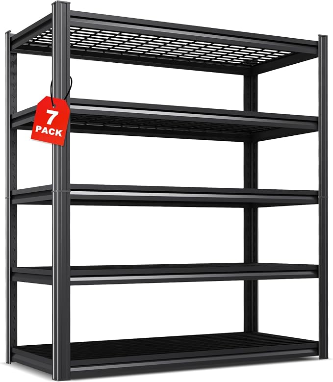 Set of 7 Garage Shelving-3000 lbs 5 Tier Storage Shelves,Adjustable Heavy Duty Metal Shelving Unit and Storage Large Wire Rack,Utility Steel Shelf for Warehouse Industrial Pantry Basement -78"x46"x20"