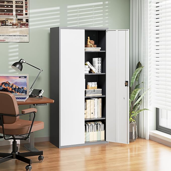 Letaya Metal Garage Storage Cabinets with Lock Door and Adjustable Shelves, Steel Tool Cabinets for Home,Office,Warehouse Organisieren (Gery White, 71" H)