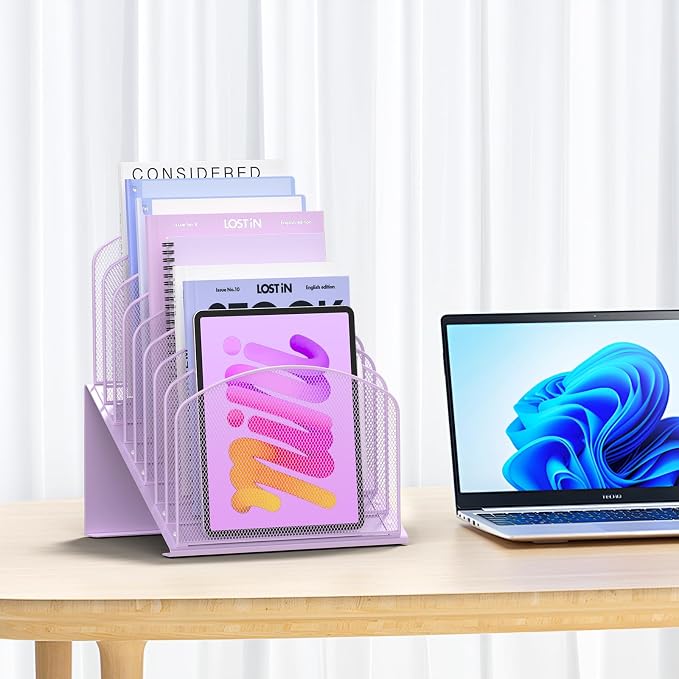 Sinboun Inclined Desk File Organizer Folder Holder with 8-Section, Purple