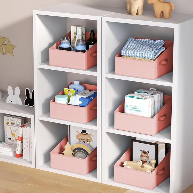 DIMJ Closet Storage Bins 12 Pack - Fabric Storage Baskets for Shelves, Collapsible Clothes Organizer with Handles, Trapezoid Shelf Organization Storage Cubes for Purse, Toys, Books, Towel, Clothes