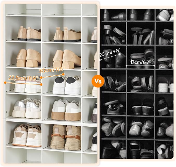 HOOBRO Tall Shoe Cabinet with 24 Cubbies and Bottom Storage Shelf, Large Capacity Shoe Storage Organizer for Entryway, Freestanding Wooden Shoe Rack for Closet, Living Room, White WT24SC01
