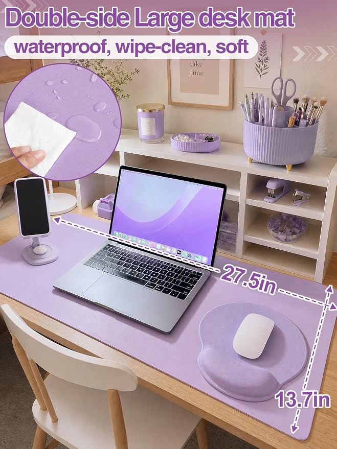 76Pcs Purple Desk Accessories Set, Office School Supplies for Women Girls | Cute 360° Rotating Pen Holder for Desk/Mat/Wrist Rest Mouse Pad/Phone Stand and More, for College Teacher Back to School