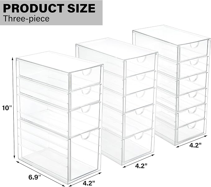 Prsildan 15 Drawers Teacher Toolbox Acrylic Containers, Set of 3 | Clear, Pens Markers Stickers Hardware Storage, Office Desk Kitchen Cabinet Garage Organizer