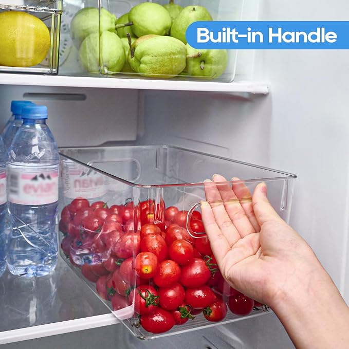 JollyPack Clear Plastic Storage Bins, 4 Pack | Pantry Organizers, Storage with Handles, Clear Storage Containers,Great for Fridge, Kitchen, Cabinet, Bathroom and Office