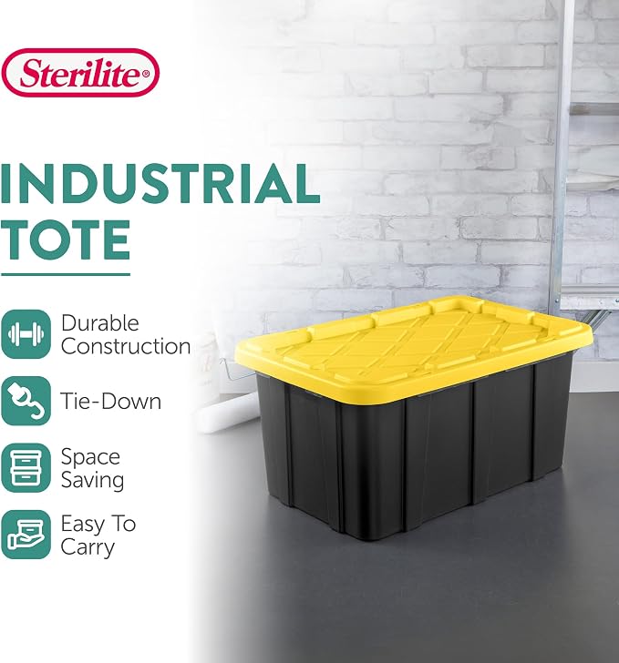 Sterilite 12-Pack Industrial Tote, Plastic Storage Container Bins with Lids, 17 Gallon - Heavy-Duty Organizing Containers for Closet, Bathroom, and Office