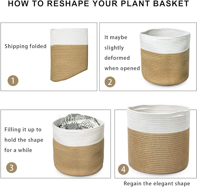 TIMEYARD Large Plant Basket, Planter for Indoor Plants, Jute Mixed White | 12" x 12" Storage Organizer Basket Rustic Home Decor, Rope Planter, Woven Pot for Indoor Plants