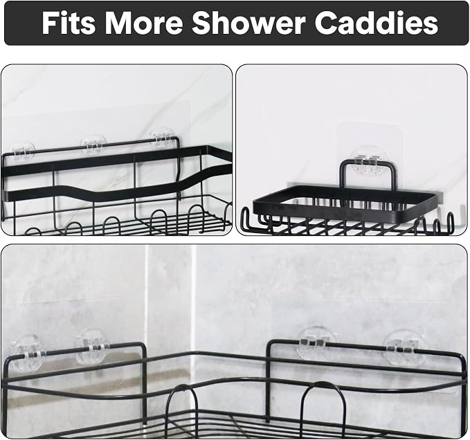 3 Pack Shower Caddy Adhesive Replacement, Strong Adhesive Hooks for Shower Caddy, Waterproof Adhesive Strips, No Drilling, for Bathroom Storage Shelves and Kitchen Racks