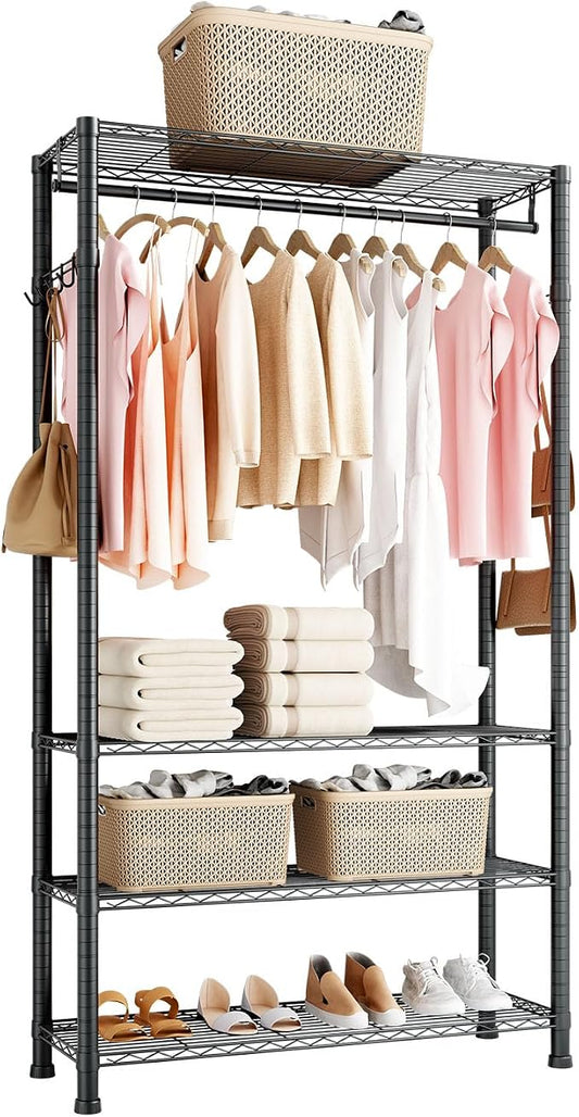 VEVOR Clothing Garment Rack, Heavy Duty Closet Wardrobe, Adjustable Tiers Clothes Racks with Steel Frame, for Bedroom, Clothing Store, Hallway